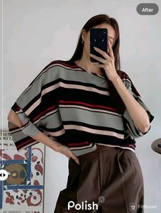 New With Tag Cute Korean Baggy Stripped Pullover