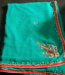 Elegant Green Embellished Saree 💚