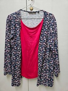 Fig - Round-Neck Floral Print Twofer - Size XS
