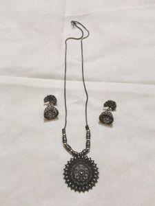 Silver Oxidised Necklace & Earring Set