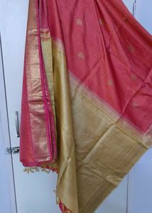 Pure silk Kanjivaram Pink &amp; Gold Saree