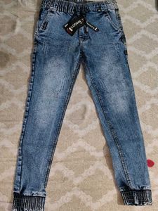 Stylish Blue Denim Joggers Size - 30