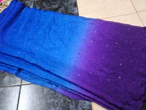 Blue Ombre Crepe Saree With Stitched Blouse