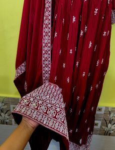 Elegant rani colour Embroidered Kurta Set