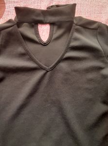 Women V Neck Black Top