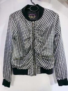 Houndstooth Print Bomber Jacket