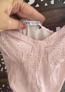 Zara New Floral Corset Satin Bodysuit Top From NYC