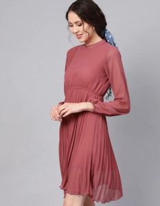 Dusty Rose Pleated Midi Dress