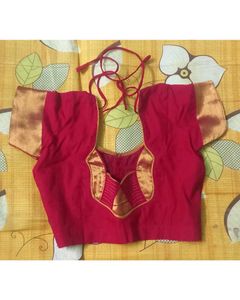 Golden Saree&amp;Brick Red Stiched Blouse