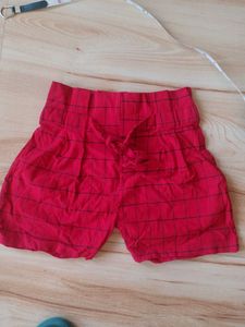 Red Plaid Shorts with Tie