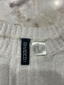 H&amp;M White Ribbed Knit Sweater