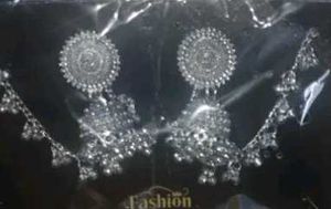 Silver Jhumka Earrings With Combo Of A Bracelet