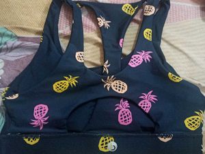 Padded Pineapple Print Sports Gym Top  Bra