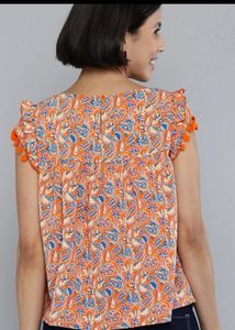 Printed Top with Pom-Pom Detail❤️