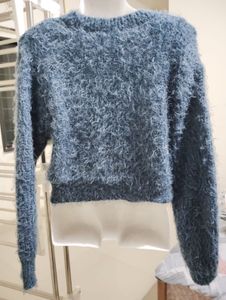 Blue Fuzzy V-Neck Sweater