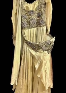 Designer Gold Satin Saree Drape With Handwork
