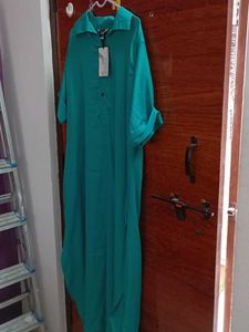 Turquoise Color Collared Long Kurti For Woman