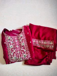 Elegant Maroon Embroidered Kurta Set