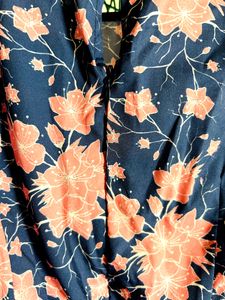 Pantaloons Navy Printed Casual Calf Dress Women