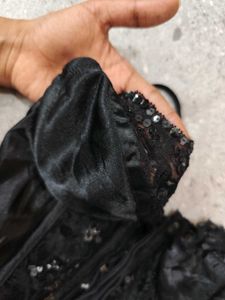 Black Sequin Dark Fem Ruffle Bottom Garter Corset