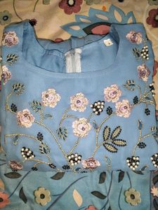 Royal Blue Floral Embroidered Dress