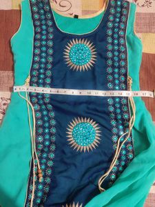 Teal &amp; Navy Embroidered Kurti