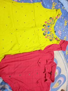 Combo Neon Kurta And Red Top
