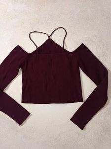 Burgundy Cold Shoulder Top
