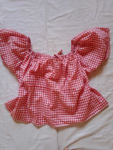 Red &amp; White Gingham Off-Shoulder Top
