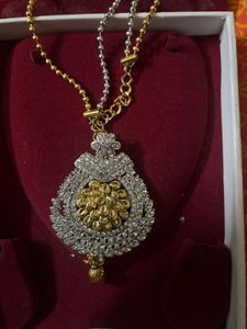 Silver And Golden Necklace With Earing