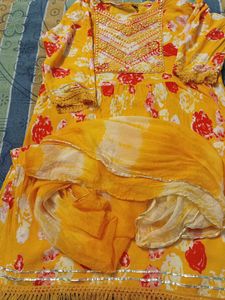 Yellow Floral Print Kurti Set