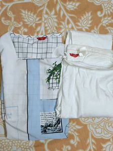 . W Abstract Kurta +  White Legging Combo