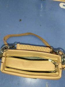 Beige Shoulder Bag with Silver Logo
