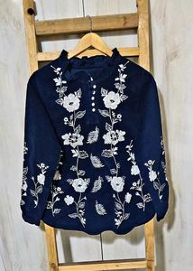 Floral Embroidered Cotries Top size-38
