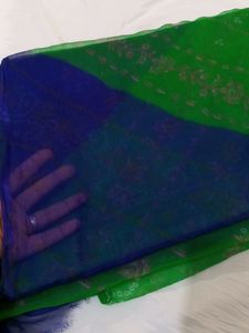 FREE DELIVERY GREEN BLUE COLOUR CHIFFON SAREE