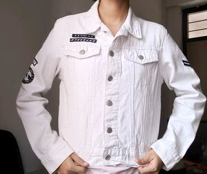 White Solid Denim Jacket