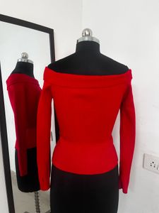 Red Off-Shoulder Long Sleeve sweater top