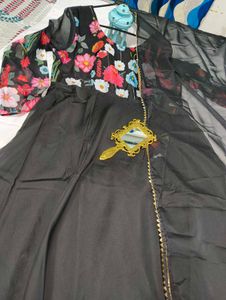 Floral Print Black Anarkali Suit