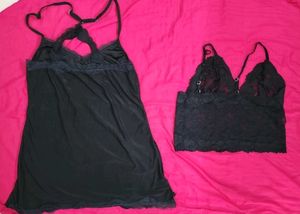 Black Satin & Lace Camisole Set