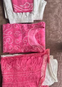 Pink Bandhani Kurti Set with Dupatta