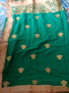 Green &amp; Gold Embroidered Saree