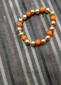 Beaded Bracelet - Gold, Orange, &amp; Crystal