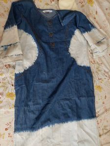 Denim tunic with tie-dye details