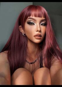 Imported! Women&#39;s Long Straight Wine Red Wig