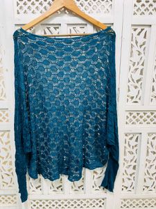 Teal Crochet Shrug A