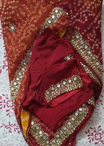 Bandhej Saari With Stiched Blouse