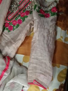 Silk Kurta And Pant Suit With Pure Shiffon Dupatta