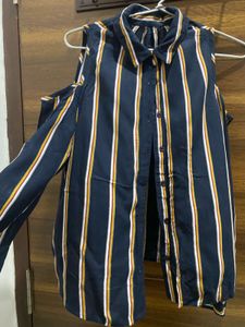 Striped shoulder cut Top