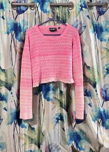 Pink Knit Crochet Top