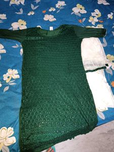 Chikankari Green Kurti With Dupatta
